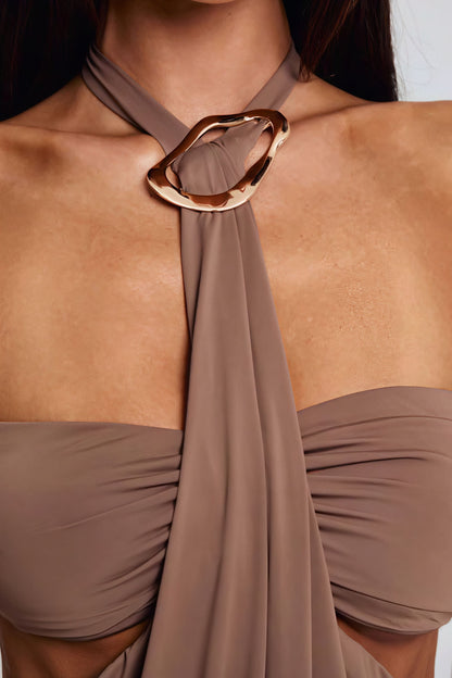 Solid Bandeau Halter Cami Skirt  Set