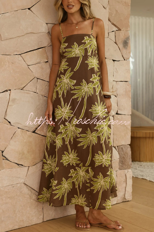Coconut Tree Print Sleeveless Camisole Casual Vacation Maxi Dress