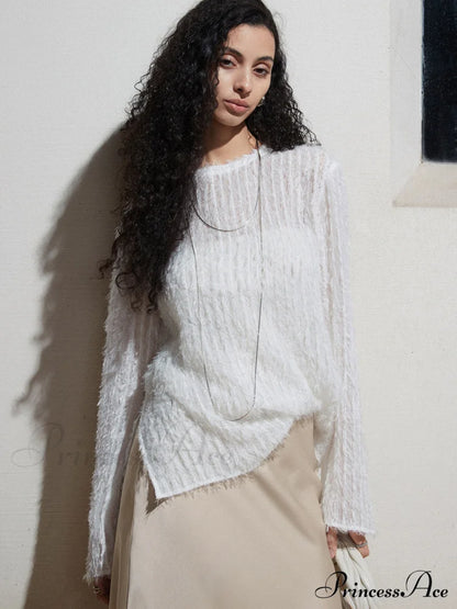 Effortlessly Split Graceful Long Sleeve Blouse