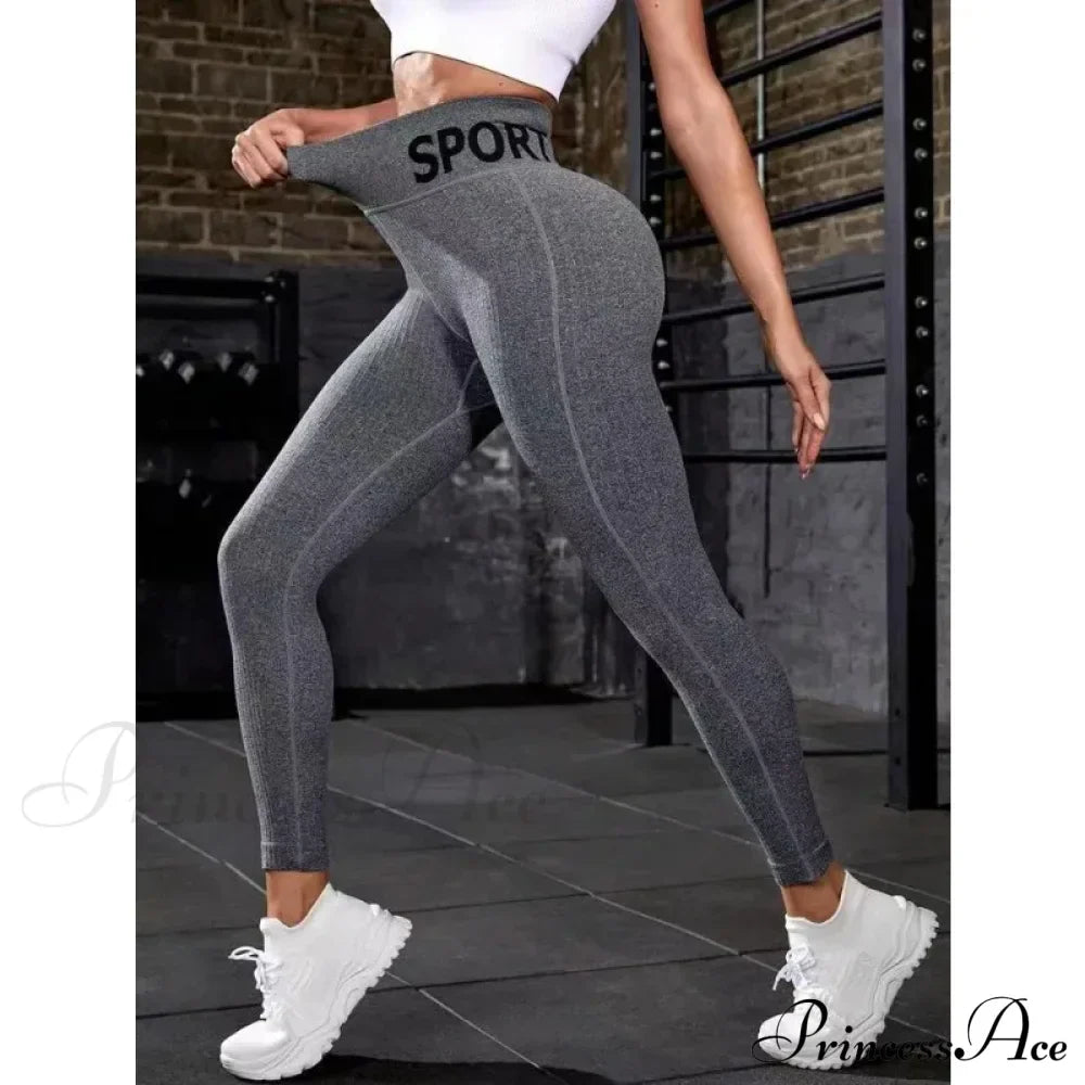 Elastic Letter Print Butt Lifting Yoga Legging