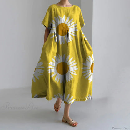 Elegant Autumn Retro Floral Print Round Neck Evening Dress