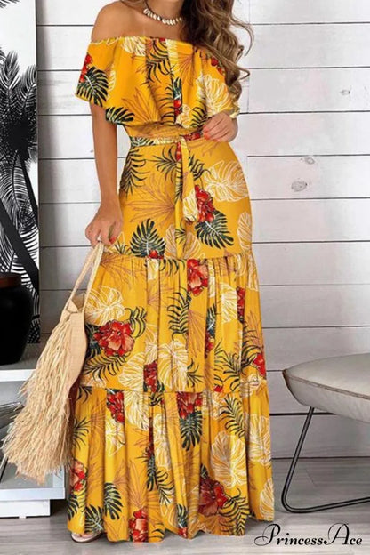 Elegant Bandeau Graceful Floral Maxi Dress