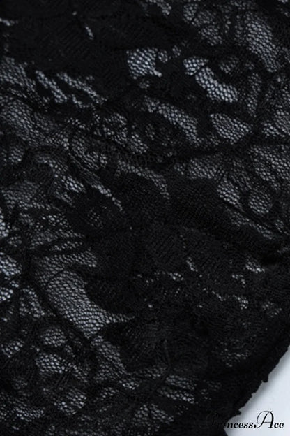 Elegant Black Lace Floral Ribbon Strapless Dress with Slit