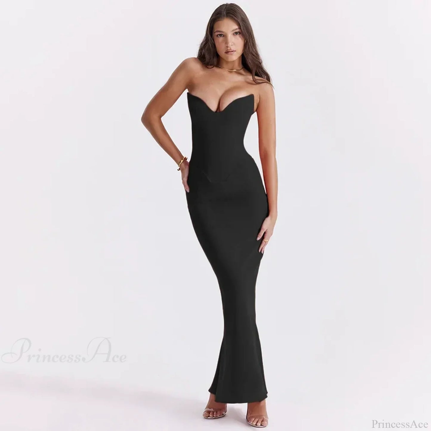 Elegant Fishbone Slim Sheath Fishtail Maxi Dress