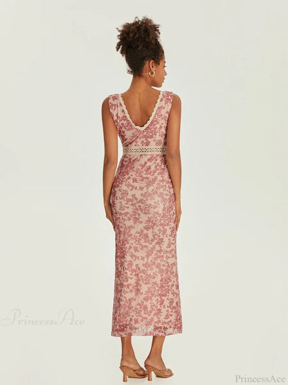 Elegant Floral Fishtail Lace Trim Wrap V-neck Bodycon Floral Dress