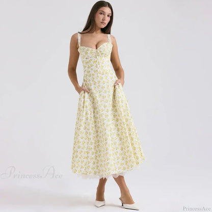 Elegant Floral Print Summer Midi Dress