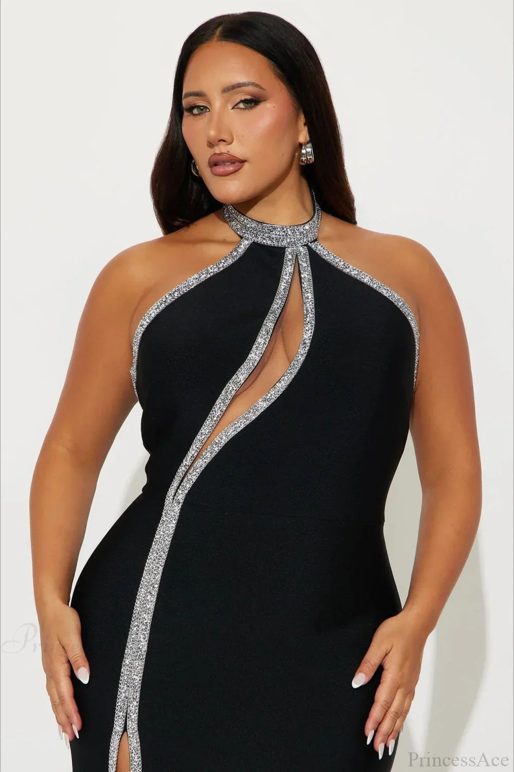 Elegant Halter Sleeveless High Waist Slit Evening Dress