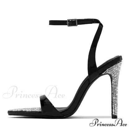 Elegant Party Sandals Women Wedding Banquet Shoes Crystal Rhinestones Pointed Toe High Heels Gold Sandalias