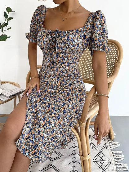 Elegant Pleated A-line Floral Print Casual Dress