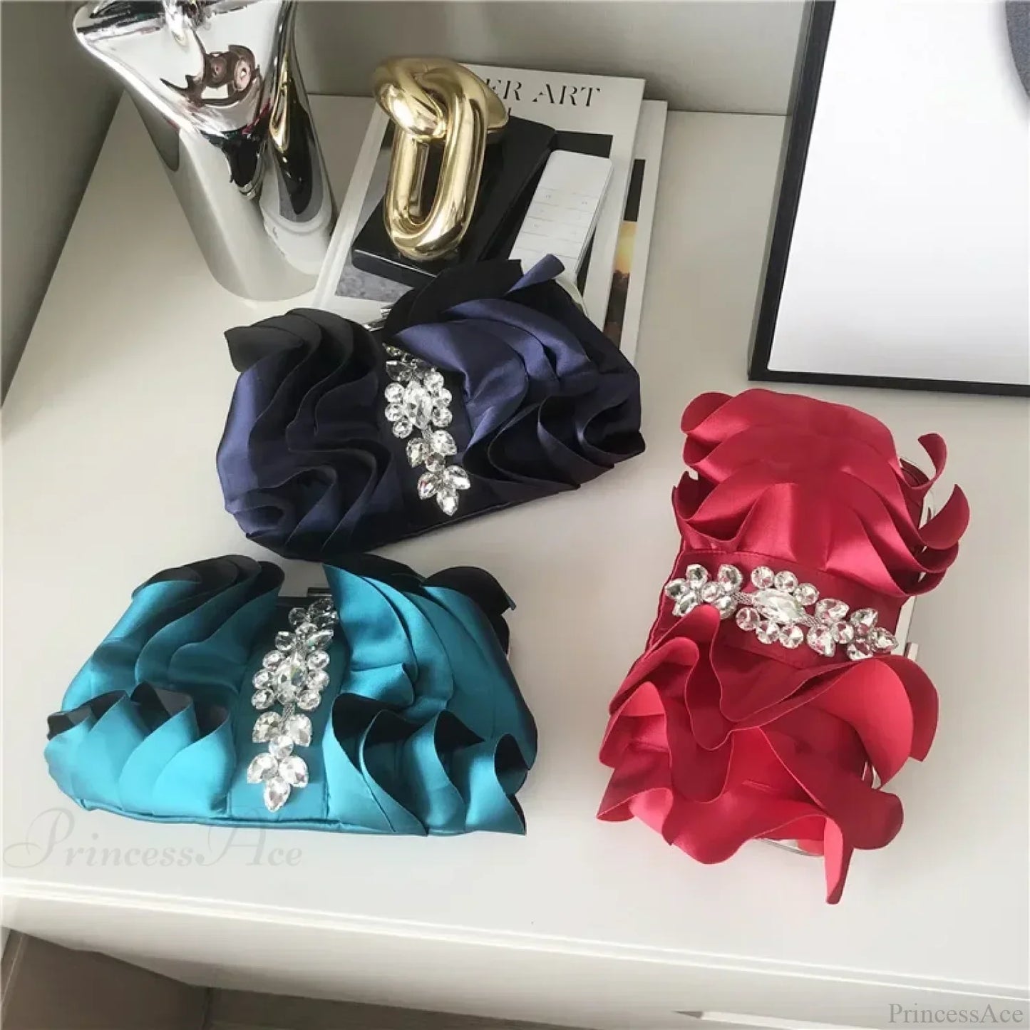 Elegant Red Evening Rhinestone Clutch Wristlet