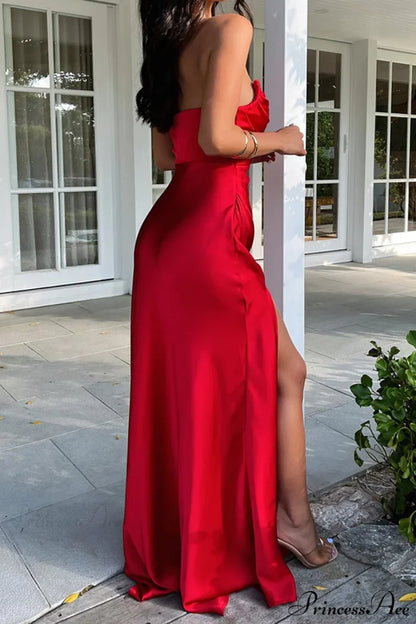 Elegant Ruched Side Slit Party Dress