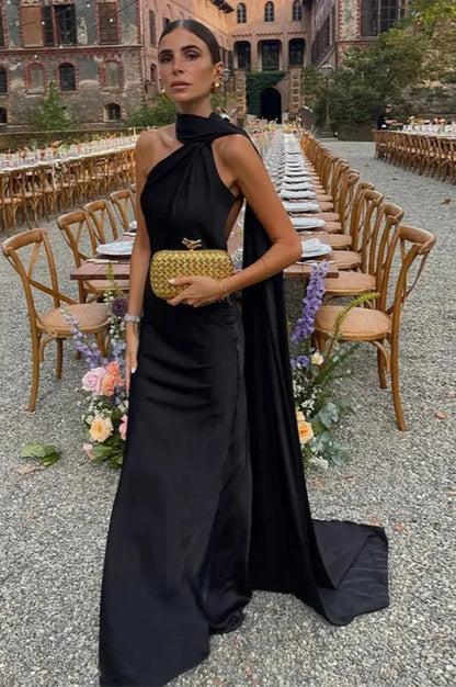 Elegant Satin Halter Dress