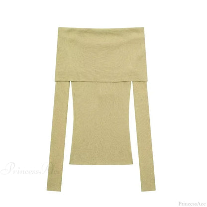 Elegant Slim Green Off-Shoulder Long Sleeve Female Chic Sweater