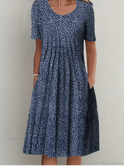 Elegant Spring Summer Round Neck Printed Floral Dress