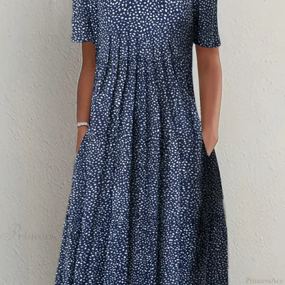 Elegant Spring Summer Round Neck Printed Floral Dress