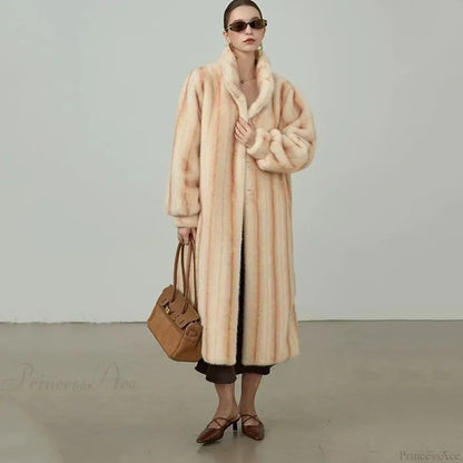 Elegant Standing Collar Faux Fur Mink Overcoat