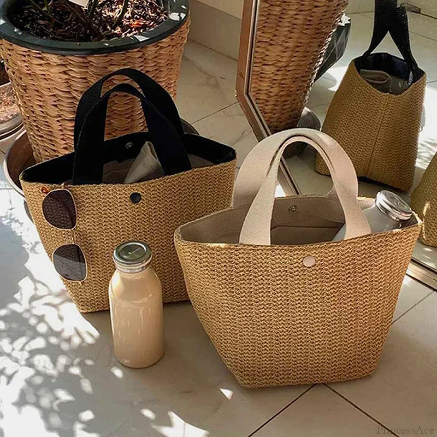 Elegant Straw Woven Beach Casual Top-Handle Shoulder Handbag