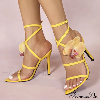 Elegant Women Wedding Banquet Pink Flowers Designer Sandals Open Toe High Heels