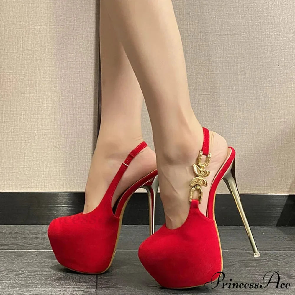 Elegant Women Wedding Banquet Prom Shoe with Metal Butterfly Chain Back Strap - Size 42