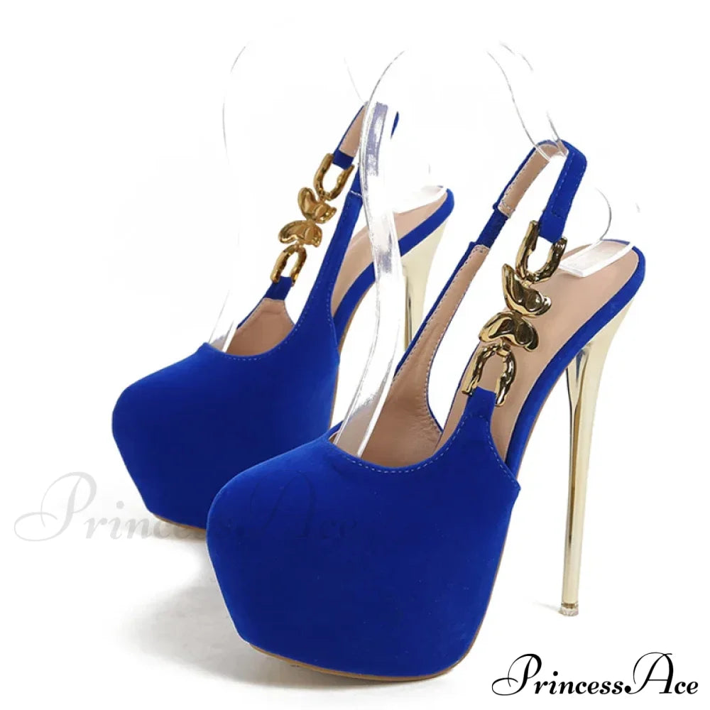 Elegant Women Wedding Banquet Prom Shoe with Metal Butterfly Chain Back Strap - Size 42