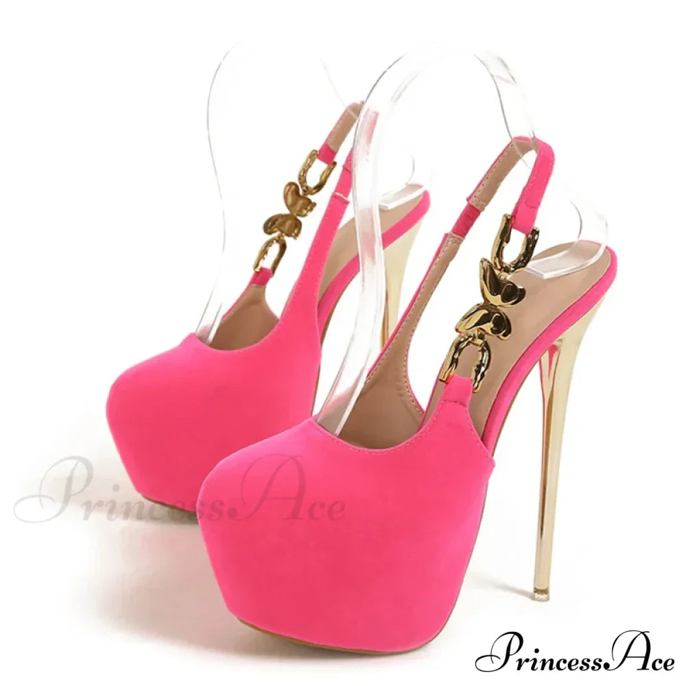 Elegant Women Wedding Banquet Prom Shoe with Metal Butterfly Chain Back Strap - Size 42