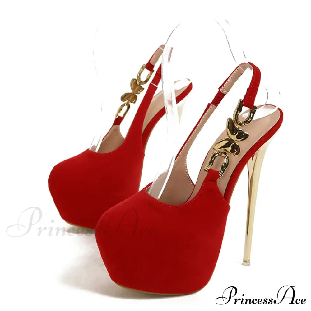Elegant Women Wedding Banquet Prom Shoe with Metal Butterfly Chain Back Strap - Size 42