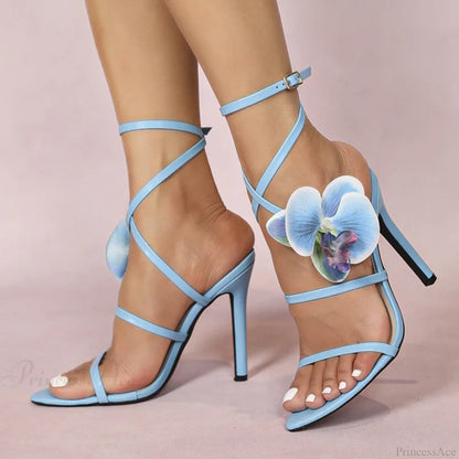 Elegant Women Wedding Banquet Shoes Pink Flowers Designer Sandals Pointed-Toe Gladiator High-Heels High Heel