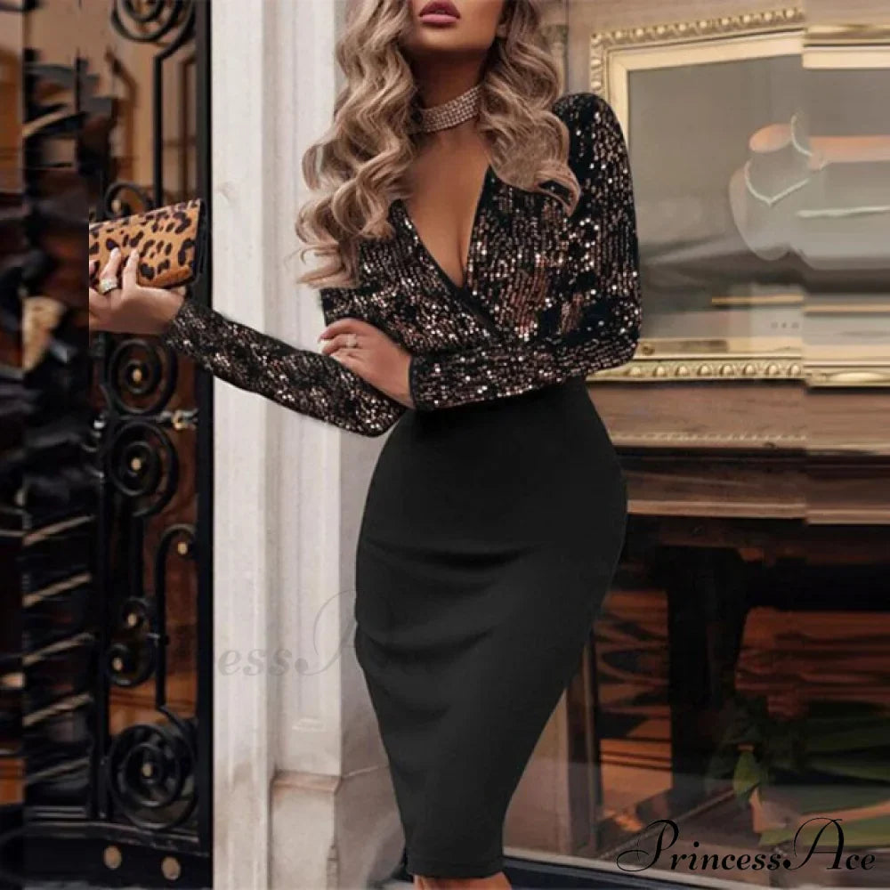 Elegant Wrap V Neck Skinny Club Party Dress