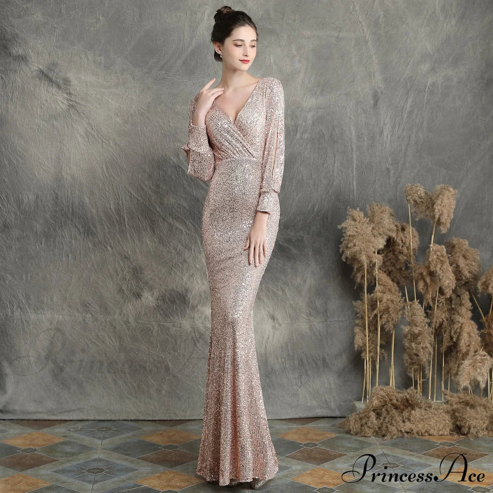 Ella long-sleeve sequined Charming formal fishtail dress