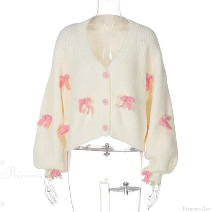 Embroidered Bow V-neck Cardigan
