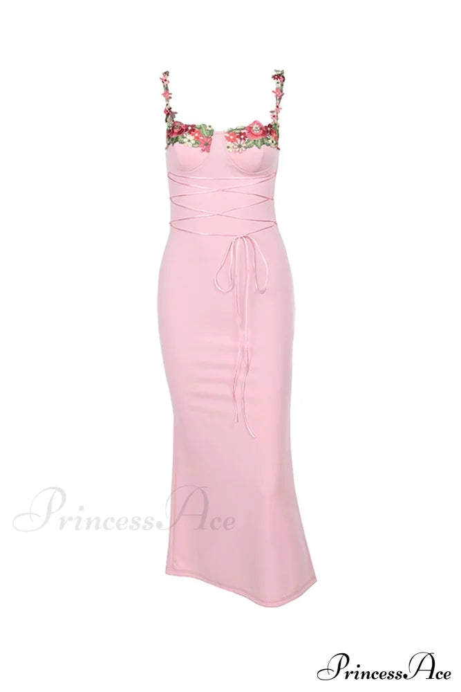 Embroidered Floral Strappy Dress