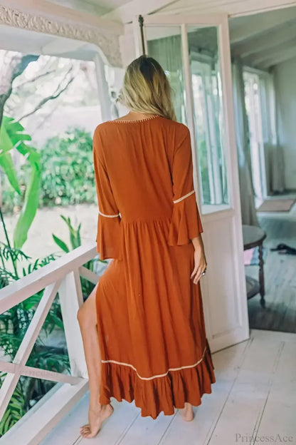 Embroidery Hollow Out Lace Retro White Boho Dress