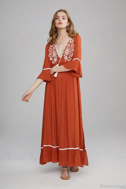 Embroidery Hollow Out Lace Retro White Boho Dress