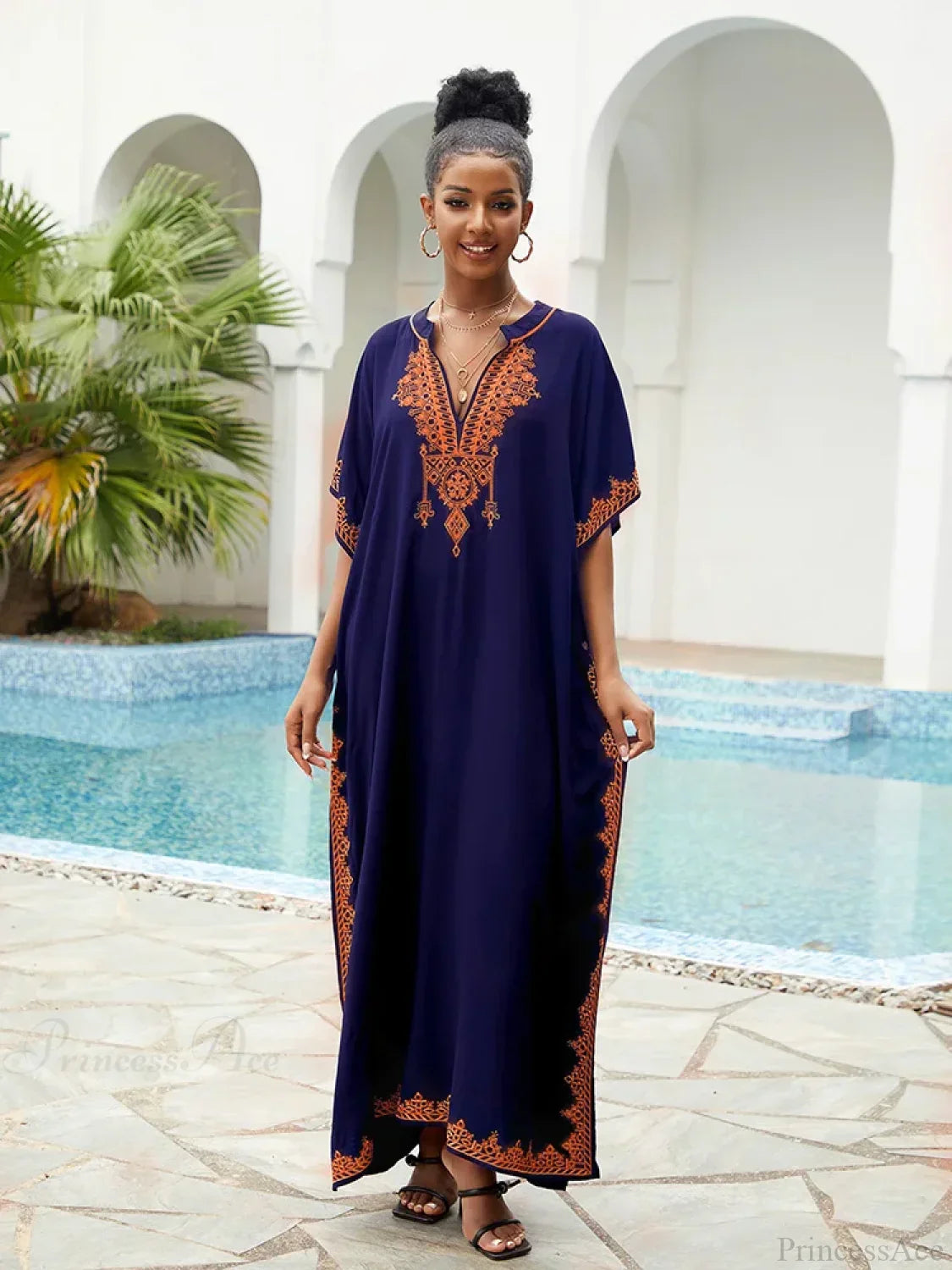 Vestido largo bordado estampado para cubrir/pareo