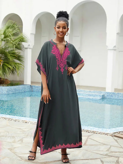 Vestido largo bordado estampado para cubrir/pareo