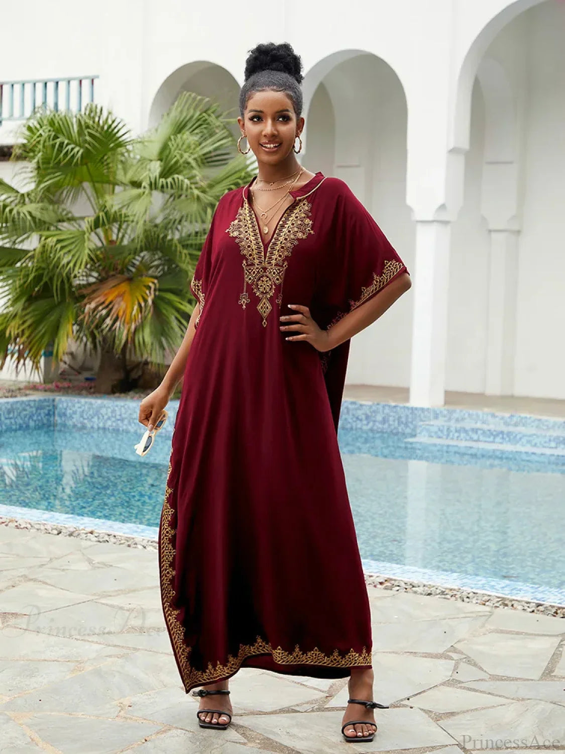 Vestido largo bordado estampado para cubrir/pareo