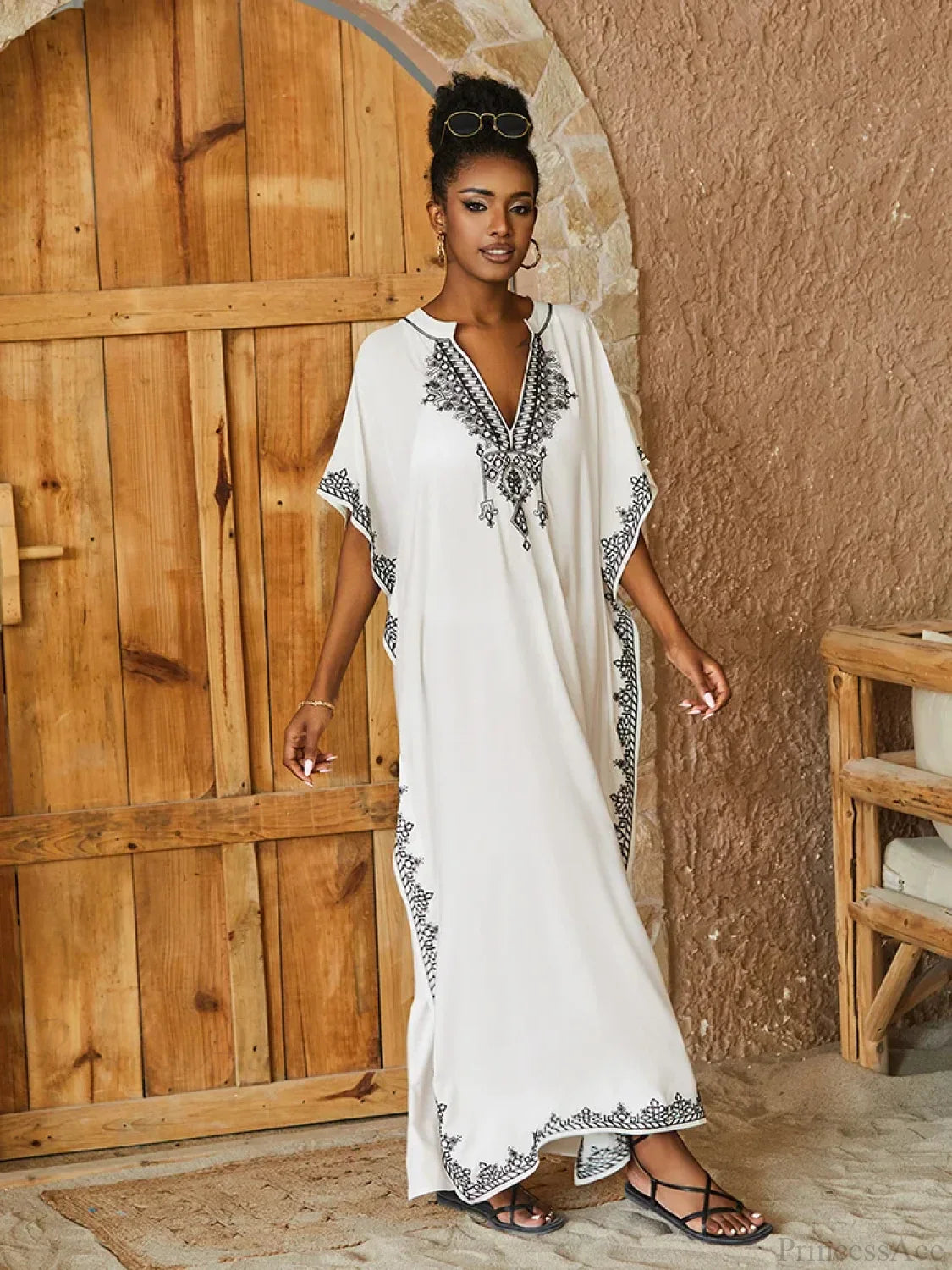Vestido largo bordado estampado para cubrir/pareo