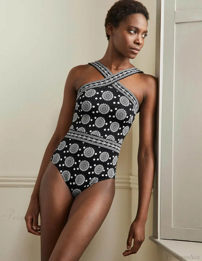 Traje de baño de una pieza retro con estampado étnico
