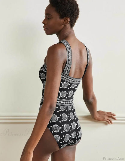 Traje de baño de una pieza retro con estampado étnico
