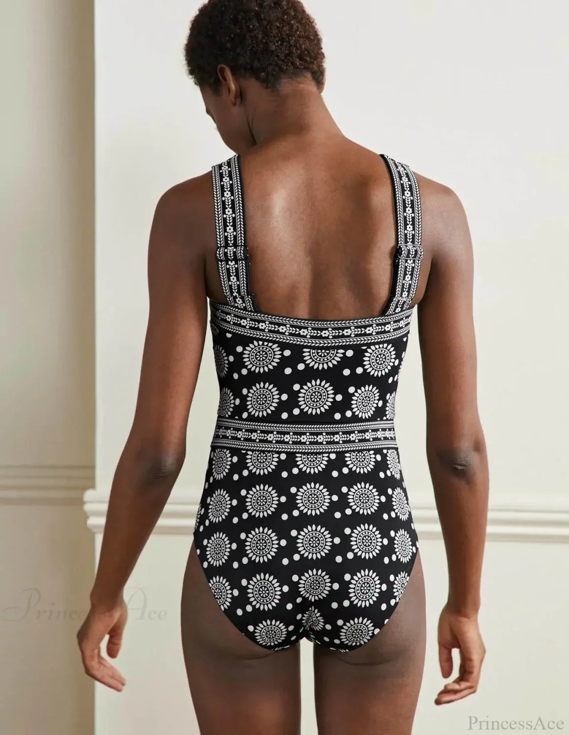 Traje de baño de una pieza retro con estampado étnico