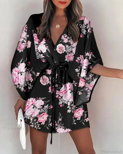 European Fashion Print V-neck Vacation Dress
