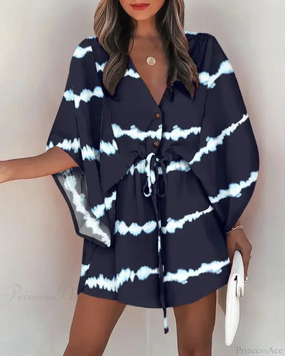 European Fashion Print V-neck Vacation Dress