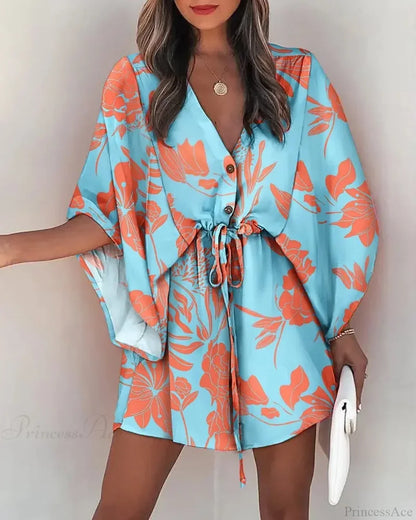 European Fashion Print V-neck Vacation Dress