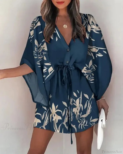 European Fashion Print V-neck Vacation Dress