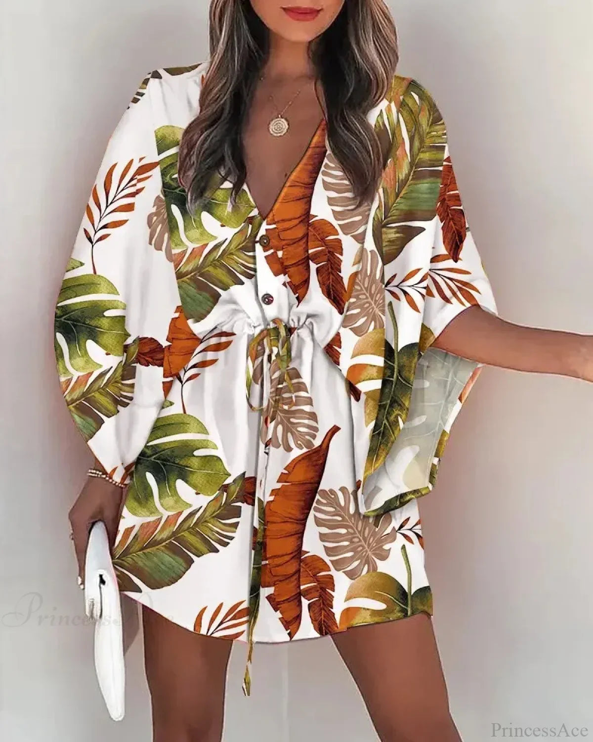 European Fashion Print V-neck Vacation Dress