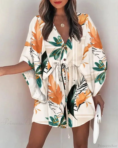 European Fashion Print V-neck Vacation Dress
