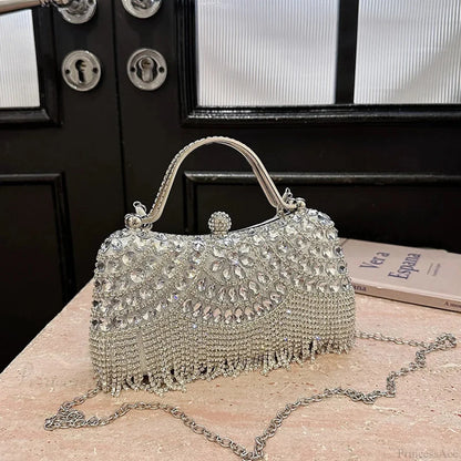 Exquisite Diamonds Gold Silver Hasp Chain Clutch Bag