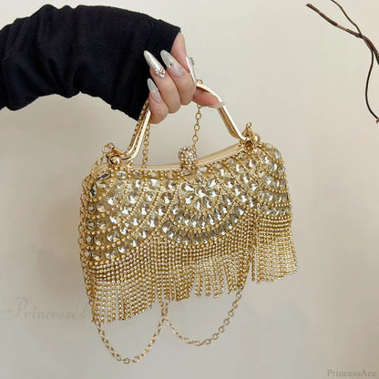 Exquisite Diamonds Gold Silver Hasp Chain Clutch Bag