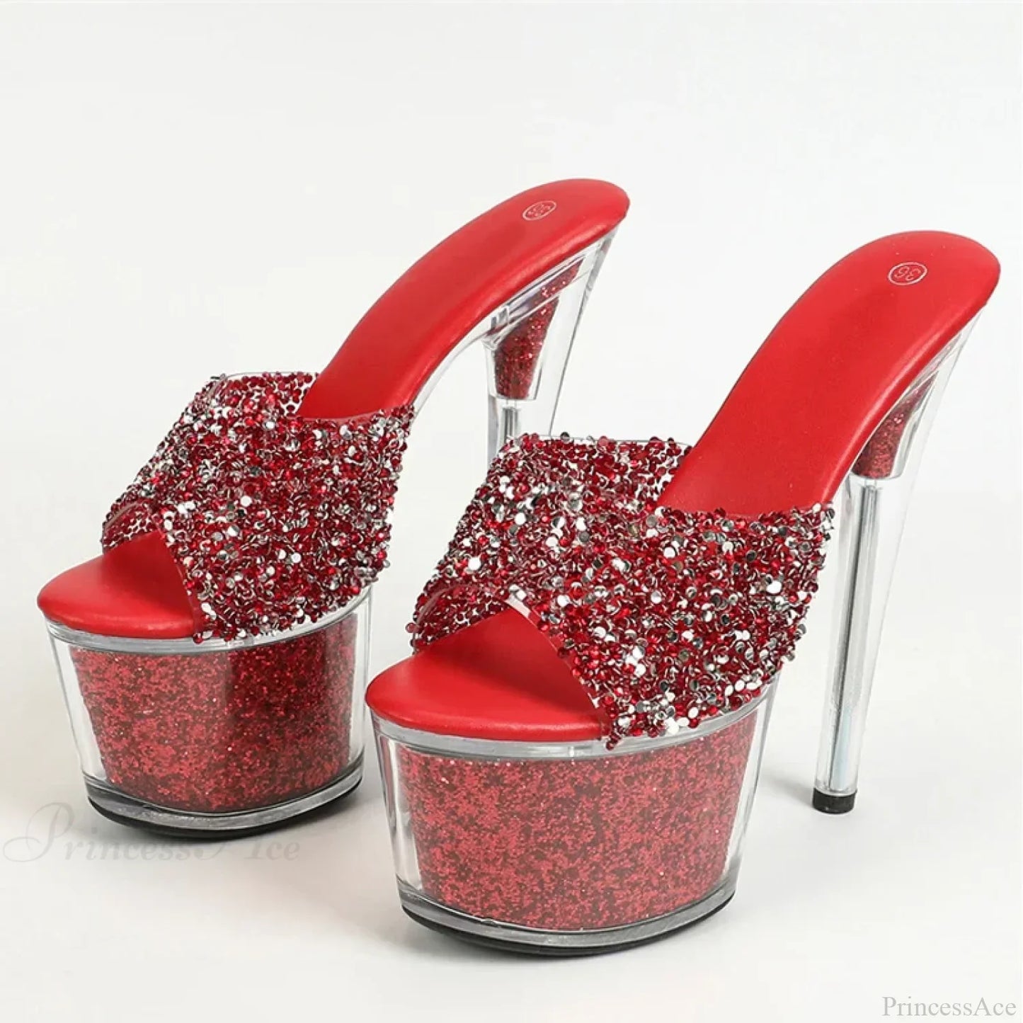 Extreme 17CM Pole-Dance Sequined Transparent Platform Peep-Toe Sexy Slipper Stripper High Heel
