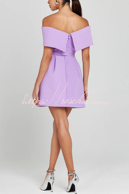 Elegant Evening Lapel Bandeau Removable Belt Pocketed Mini Dress